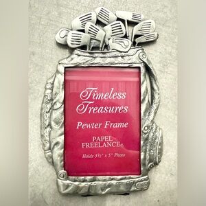Papel Freelance Pewter Picture Frame Golf Clubs in Bag 3 x 4.5 inch Photo